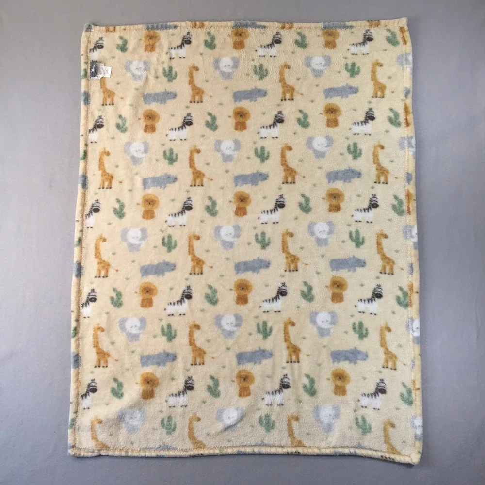 Adirondack Baby Plush‎ Blanket 28x38 Tan Safari Giraffe Zebra Lion Elephant